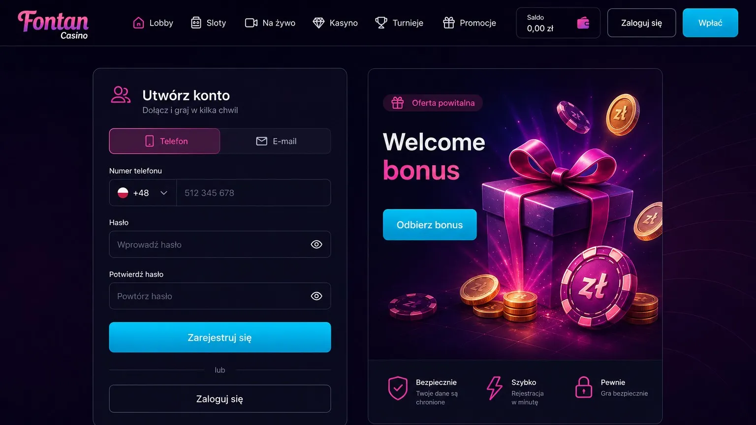 Rejestracja w Fontan Casino — Fontan Casino login