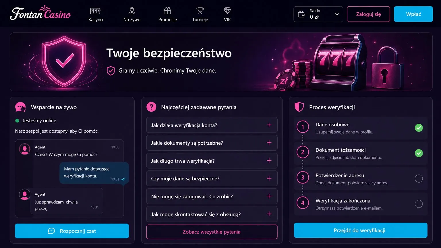 Weryfikacja konta w Fontan Casino — Fontan Casino login