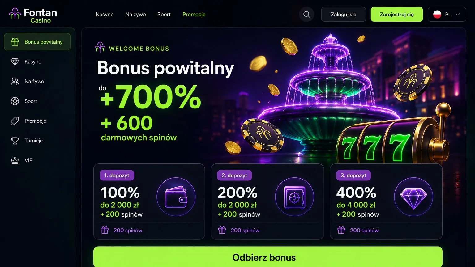 Fontan Casino no deposit bonus i darmowe spiny